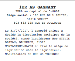 annonce legale dissolution eurl